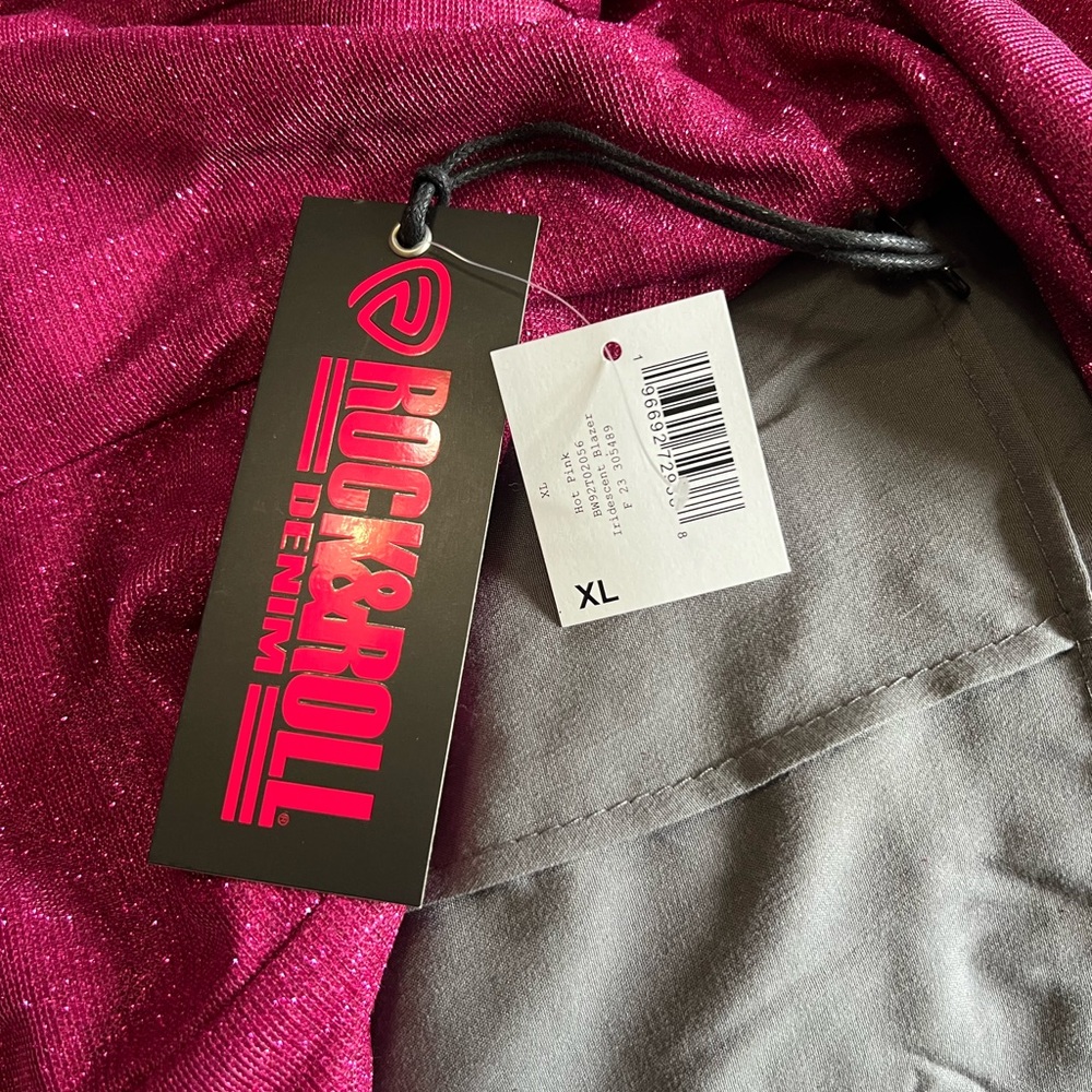 NWT Rock & Roll Denim Woman’s Lightweight Hot Pink Glitter Blazer Size XL - Picture 12 of 13
